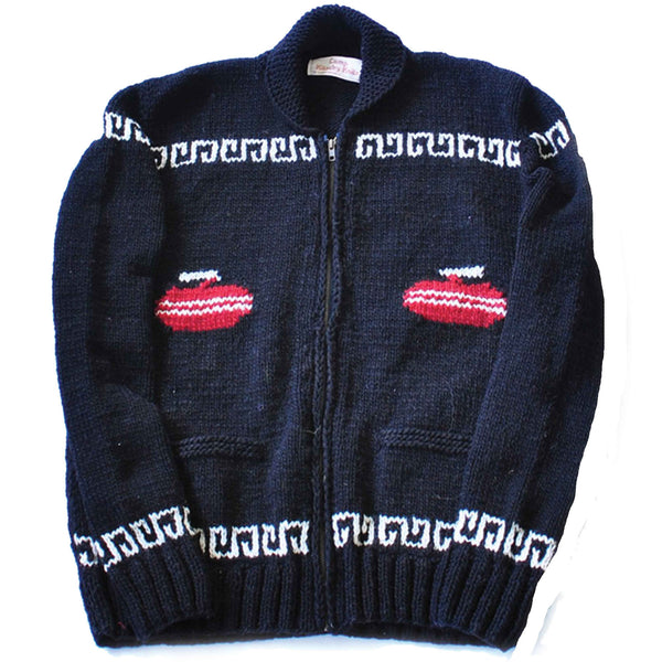 Black and red wool curling sweater